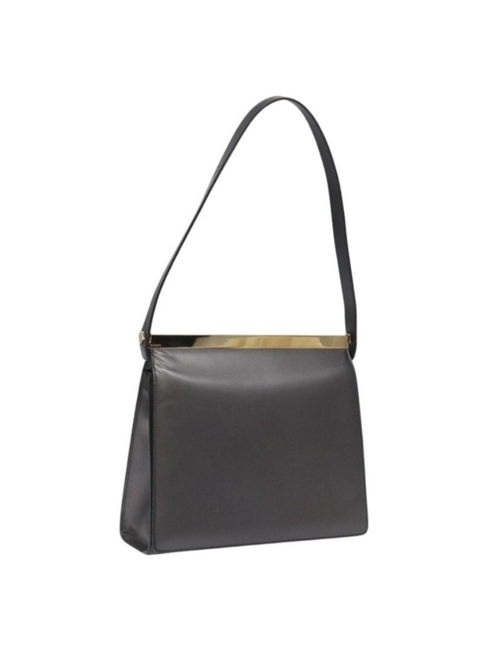 Authentic GUCCI Shoulder Bag Leather Gray Gold